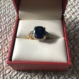 6 Carat Blue Sapphire and Diamond Ring